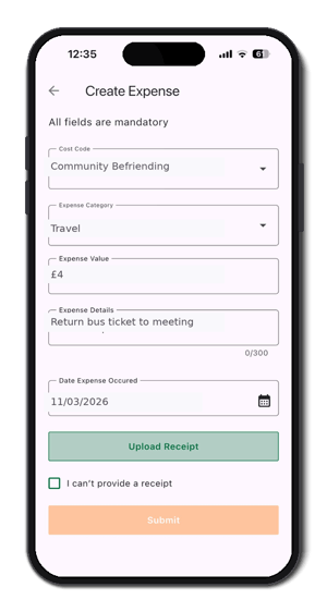 vHelp mobile app for volunteer expense claims